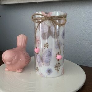 Butterfly Design Candle Holder with Pink Accents